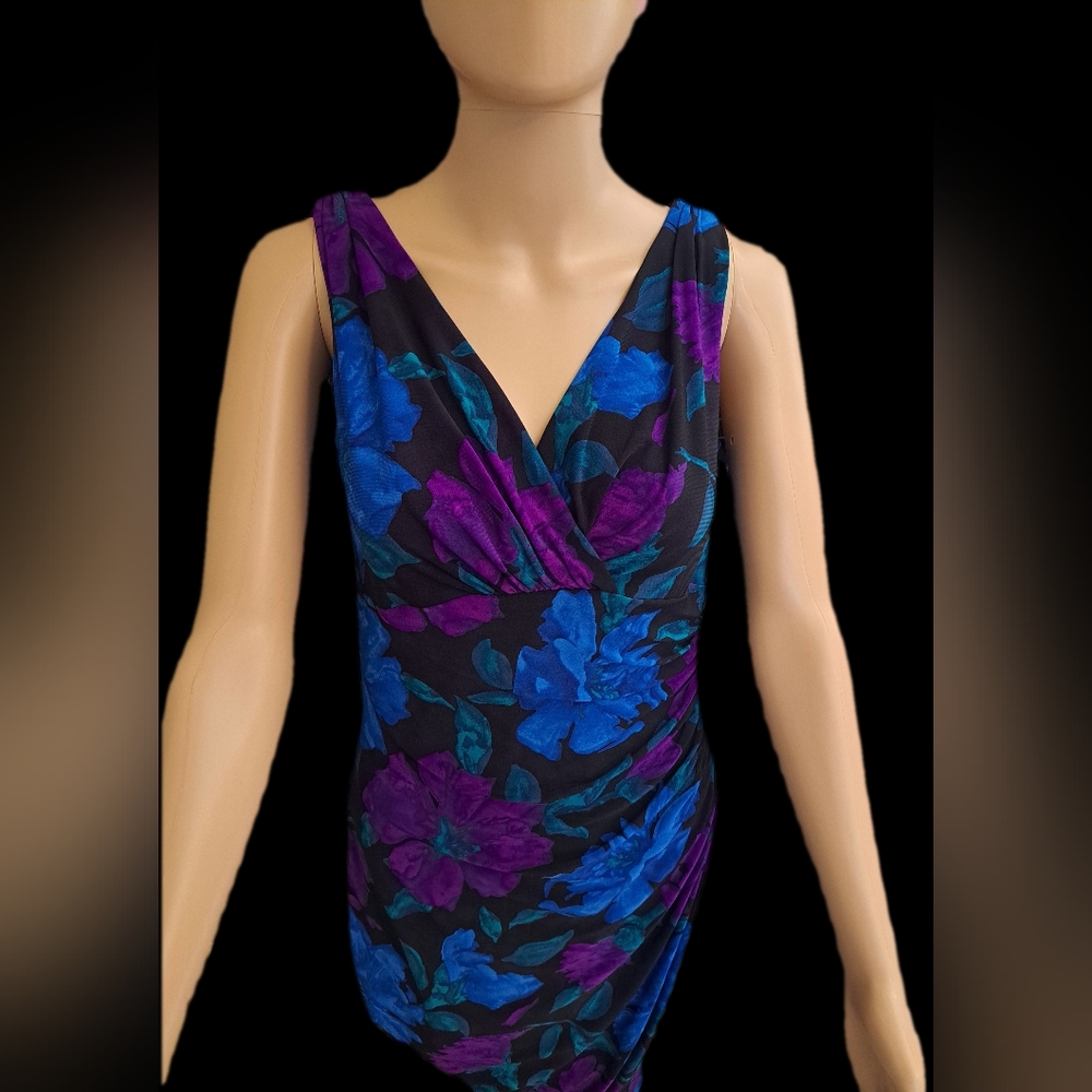 Ralph Lauren Green Label Black and Blue Floral Midi Sun Dress
